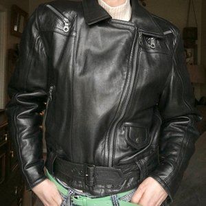 Vintage 80's Black Leather Biker Jacket, Mondi, size 34, US size 8